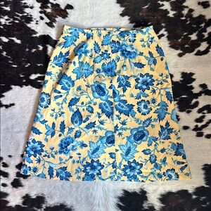 Vintage Talbots Blue Floral Skirt on Yellow